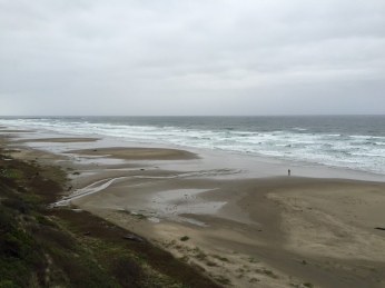 Rainy day. View of the beach from our room in Elizabeth Street Inn, Newport, Oregon